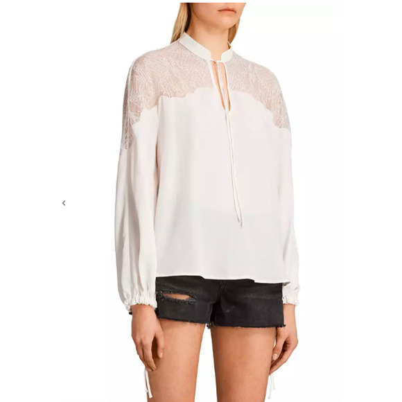 ALLSAINTS | Laya Lace Shirt in Chalk White Large - Picture 1 of 8